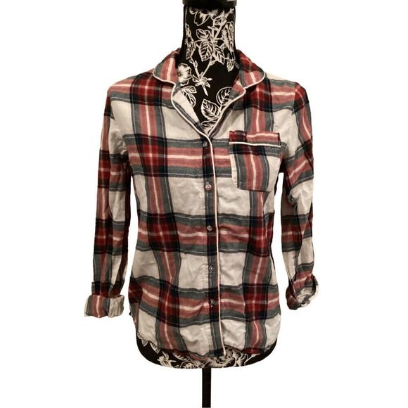 Stars Above Plaid Button Up Pajama Shirt Casual Flannel School Everyday - Picture 1 of 9